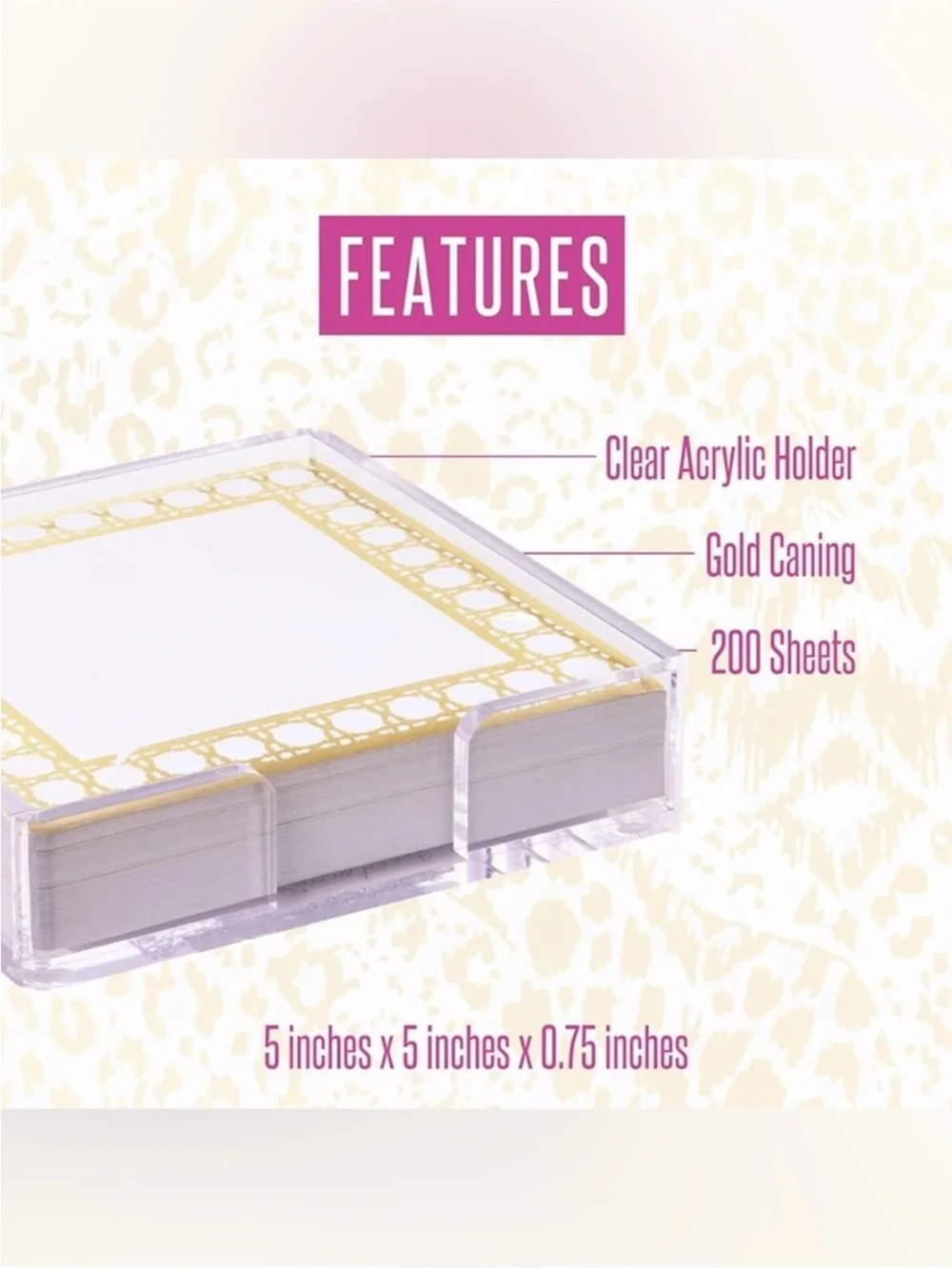 Lilly Pulitzer Office White Metallic Gold Tone Trim Acrylic Stationery Note Pad